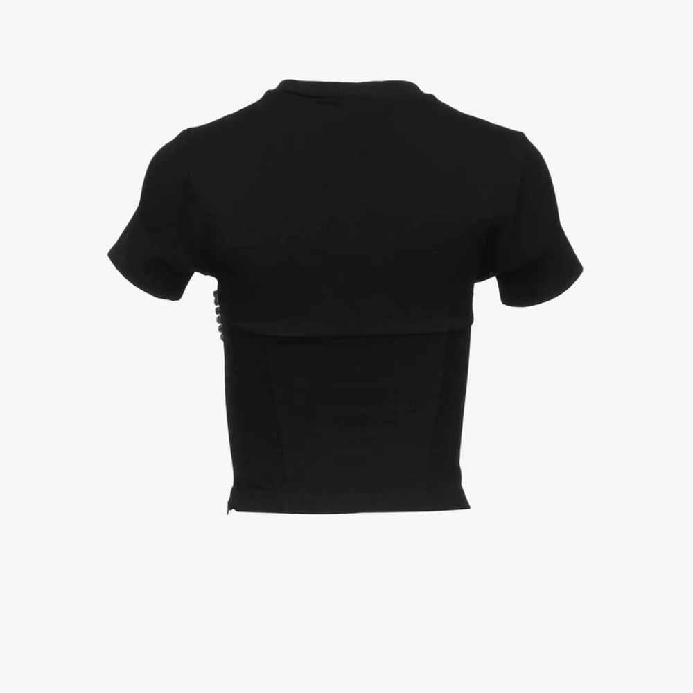 AREA Black Short Sleeve Tee with Crystal Bust Detail - Picture 2 of 7